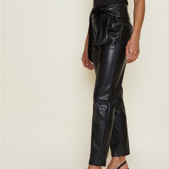 JONATHAN SIMKHAI TESSA VEGAN Leather Tie High Waisted Pant in Black - Picture 4 of 16
